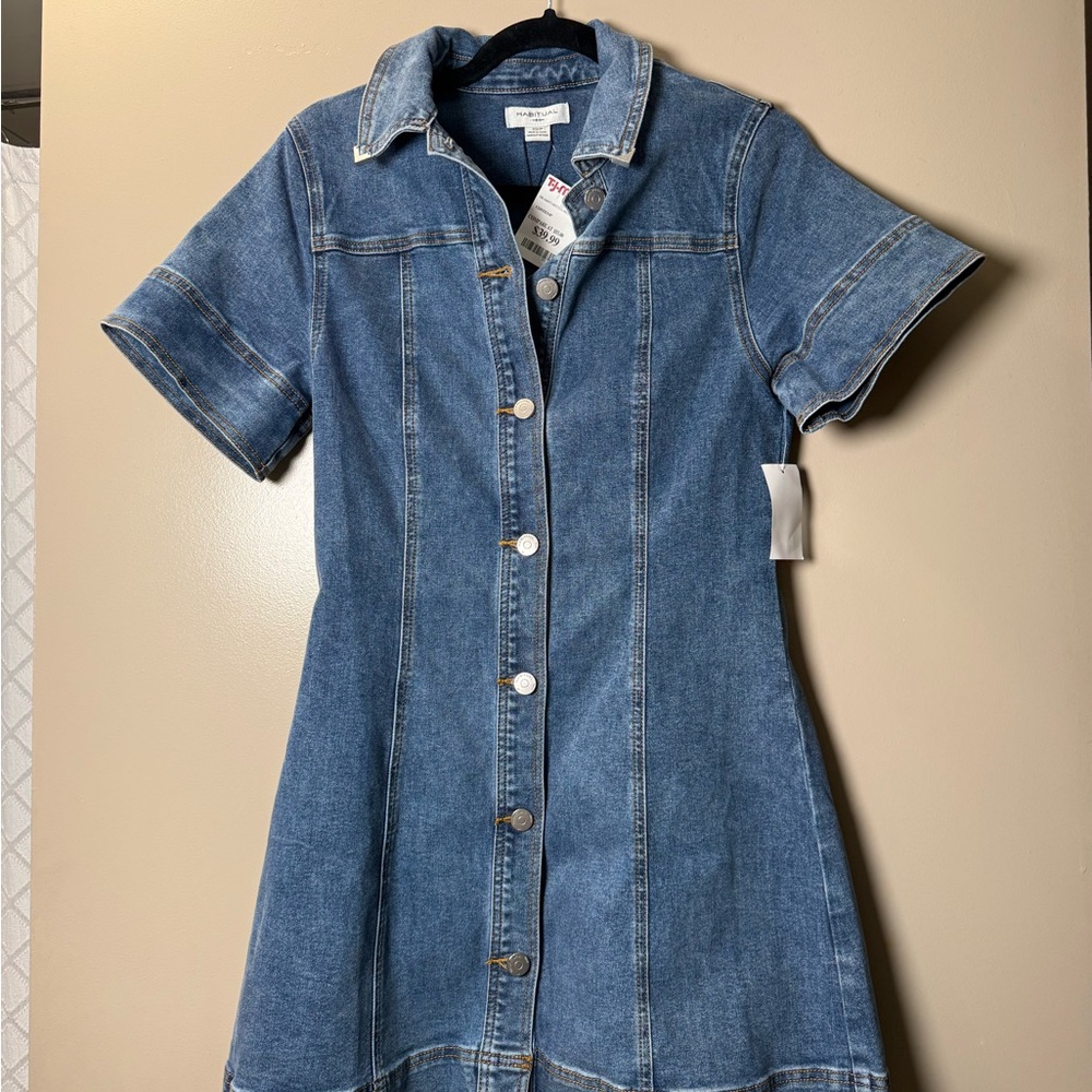 Blue Denim Button-Front Dress